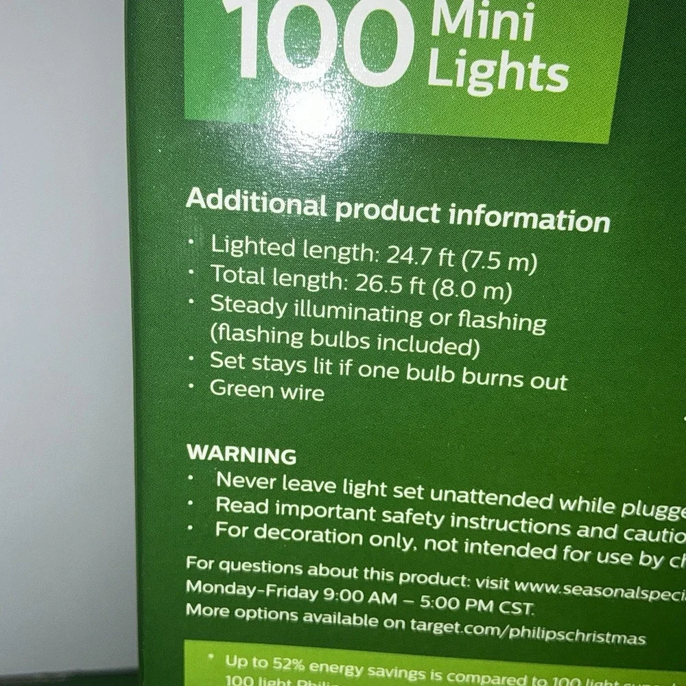 Philip 100ct Mini Lights Clear Christmas String Light 24.7 FT Green Wire Lot (3)